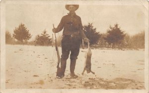 J31/ Benedict Nebraska RPPC Postcard c1910 Rabbit Hunting Hunter Rifle  312