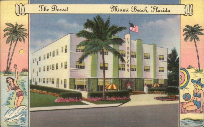 Miami Beach FL The Dorset Art Deco Linen Postcard