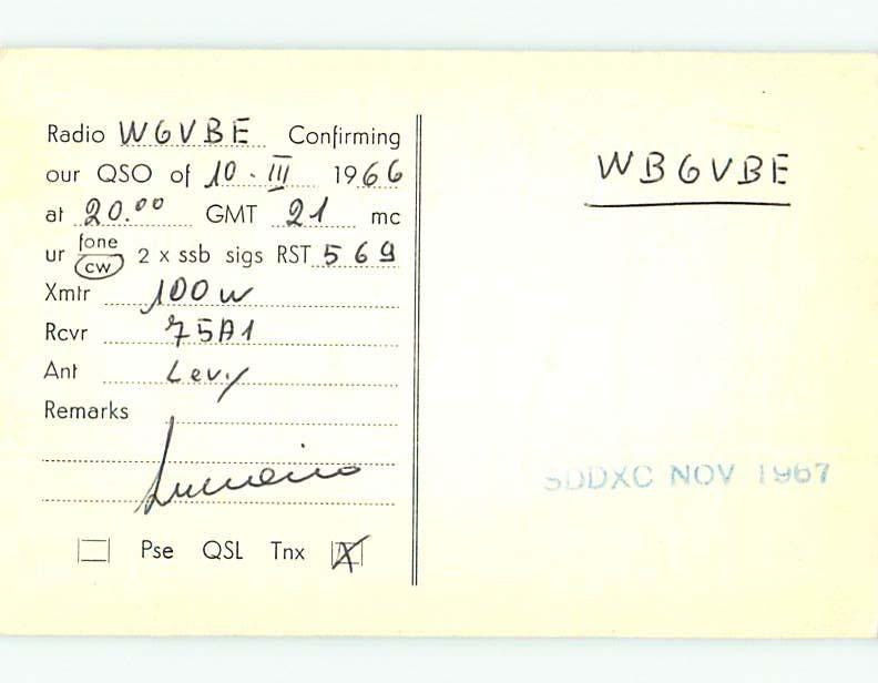 1966 vintage QSL CB HAM RADIO CARD Torino ITALY s0387