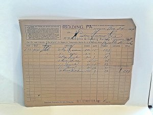 Postcard  1904 Philadelphia & Reading Railway Company Freight Bill, PA     Z5