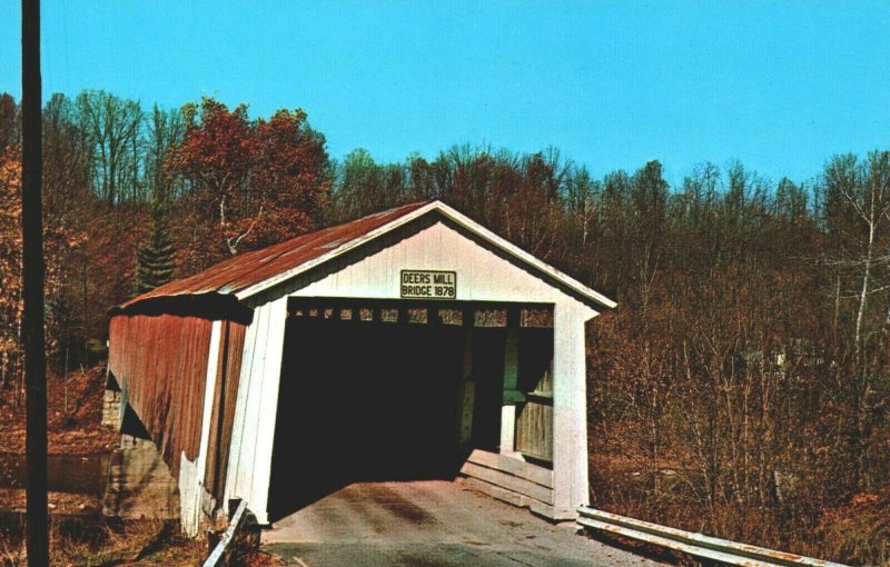 USA Montgomery County Indiana Deer's Mill Bridge Chrome Postcard 03.71