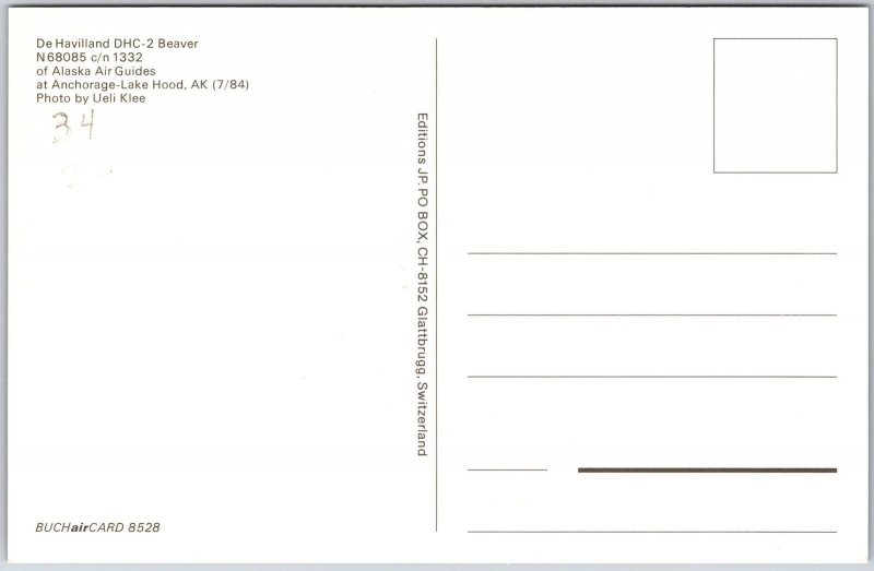 De Havilland c/n 1332 of Alaska Air Guides Anchorage Lake Hood, AK Postcard