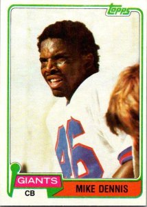 1981 Topps Football Card Mike Dennis New York Giants sk10290
