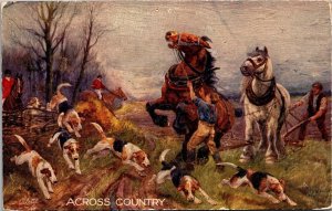 Hounds Run In Front of Horses Tucks 3296 In the Hunting Field Dogs Postcard X54