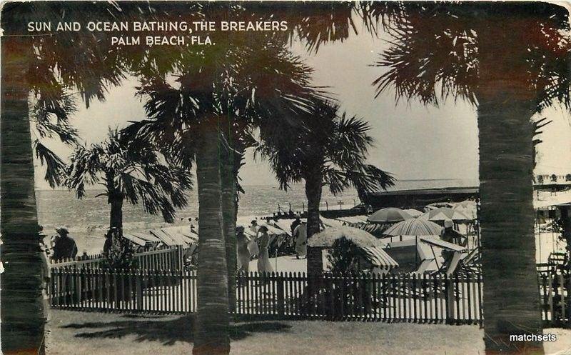 1942 Palm Beach Florida Sun Ocean Bathing Breakers RPPC real photo postcard 3526