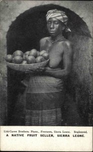 Sierra Leone Native Woman Fruit Seller Semi Nude c1910 Postcard