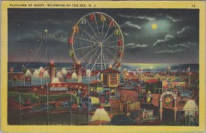 Postcard Playland At Night Wildwood by the Sea NJ 1946