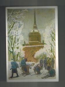 Mint WWII USSR SOviet Union Winter Soldiers On Skis in Town Postcard Red Army