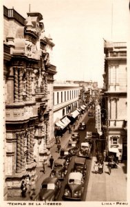 Peru Lima Street Scene Templo De La Merced Old Cars Real Photo