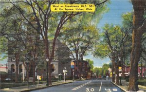 Lisbon Ohio 1940s Postcard West on Lincoln Highway US 30 At The Square