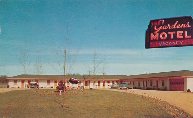 Plainwell MI, Michigan - The Gardens Motel - pm 1956 - Roadside