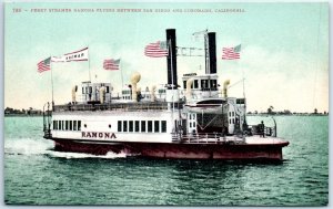 Postcard - Ferry Steamer Ramona Plying - California