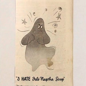 1947 Fels-Naptha Soap Vintage Print Ad Ghost Banishes Tattle Tale Gray