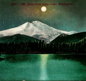 Mount Mt Baker Night View Moonlit From Baker Lake 1913 Vtg Postcard Ed Mitchell