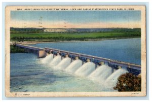 1937 Great Lakes Gulf Watery Lock And Dam Starved Rock State Park IL Postcard 