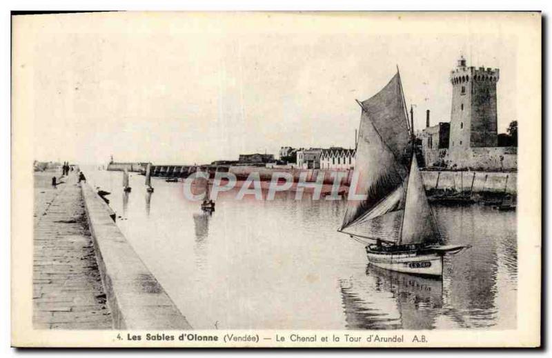 Old Fishing Boat Postcard The d & # 39Olonne Sables channel and tower & # 39A...