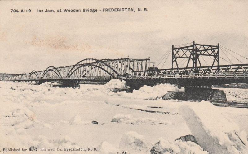 Ice Jam at Wooden Bridge - Fredericton NB, New Brunswick, Canada - pm 1906