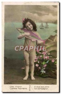 Old Postcard Fun Children Fish