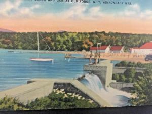 Postcard View of Bathing Beach & Dam at Old Forge, New York Adirondack Mtns.  X1