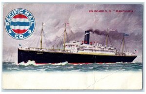 c1905 On Board Steamer Ship Manchuria Sea Pacific Mail Vintage Antique Postcard