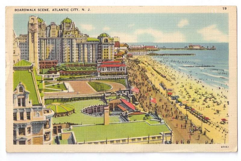 Atlantic City NJ Boardwalk Scene Tichnor Linen 1944