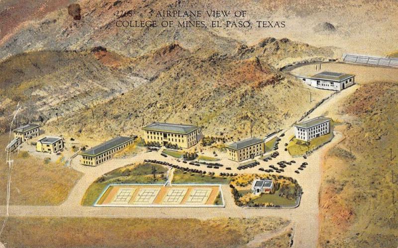 El Paso Texas College Of Mines Aerial View Antique Postcard K26096