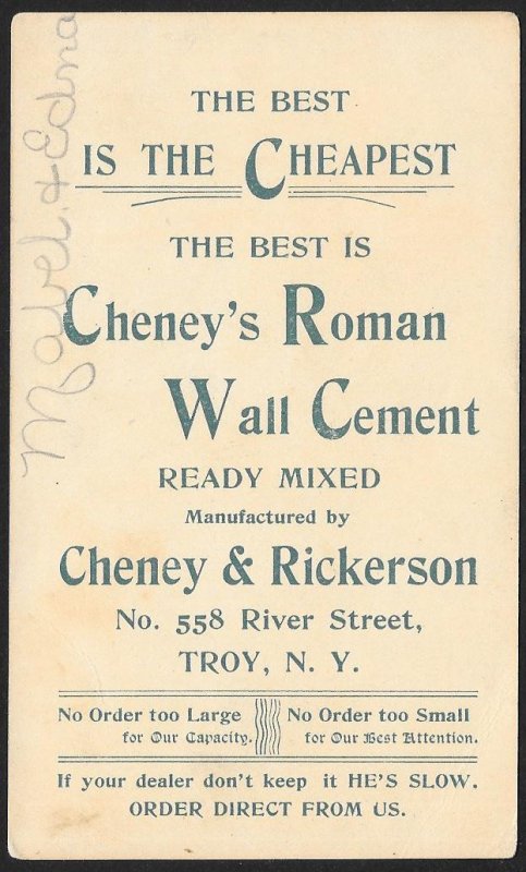 VICTORIAN TRADE CARD Cheneys Roman Wall Cement Black Boys Leading Child to Beach