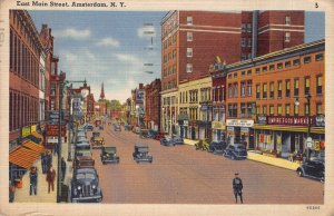 AMSTERDAM NY~EAST MAIN STREET-STOREFRONTS-EMPIRE FOOD MARKET~1948 POSTCARD