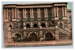 Vintage 1910's Postcard Entrance to The US Congressional Library Washington DC