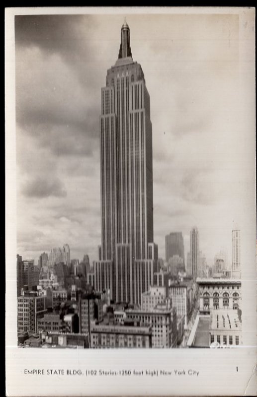 NY New York City Empire State Bldg (102 Stories-1250 Ft High Mainzer Photo  RPPC