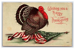 Huge Turkey American Flag Happy Thanksgiving Embossed Unused UNP DB Postcard Q22