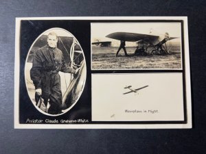 Mint England Aviation RPPC Portrait Postcard Claude Grahame White Monoplane