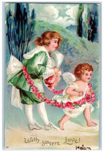 1907 Valentine Girl Angel Flowers Clapsaddle Baltimore Maryland MD Postcard