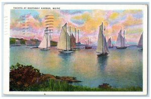 1936 View Of Yachts At Boothbay Harbor Maine ME Posted Vintage Postcard