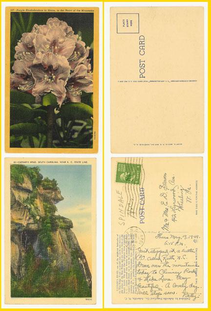 2 North Carolina Linen- Caesar's Head & Flowers - 1940