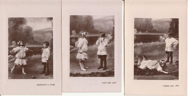 Diabolo children game vintage real photo postcards 