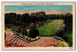 1942 Sunken Gardens at Cavalier Hotel Virginia Beach Virginia VA Postcard