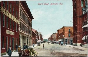 Belleville Ontario Front Street Queen's Hotel Hugh Collins Postcard E91 *as is