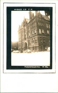 Vtg Postcard RPPC 1940s - Wood Co Court House Parkersburg WV Street View Cars