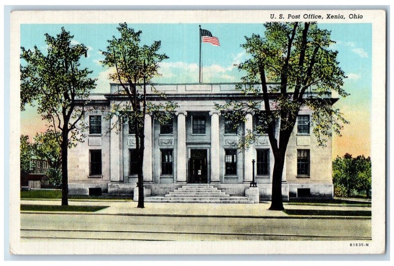 Xenia Ohio OH Postcard United States Post Office Exterior Building 1943 Antique