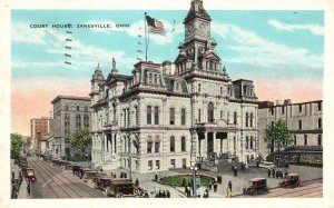 Vintage Postcard 1938 Court House Building Railway Zanesville Ohio OH US Flag