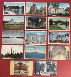 Detroit, Michigan, Lot of 14 Different Postcards, Circa 1905-1954, Used & Unused