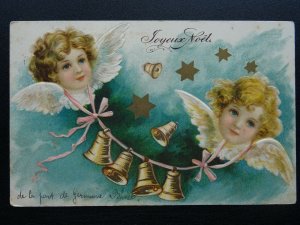 French Christmas Angels JOYEUX NOEL Merry Christmas c1905 UB Embossed Postcard