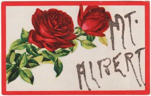 Rose, Mt. Albert, Ontario, Antique Glitter Postcard