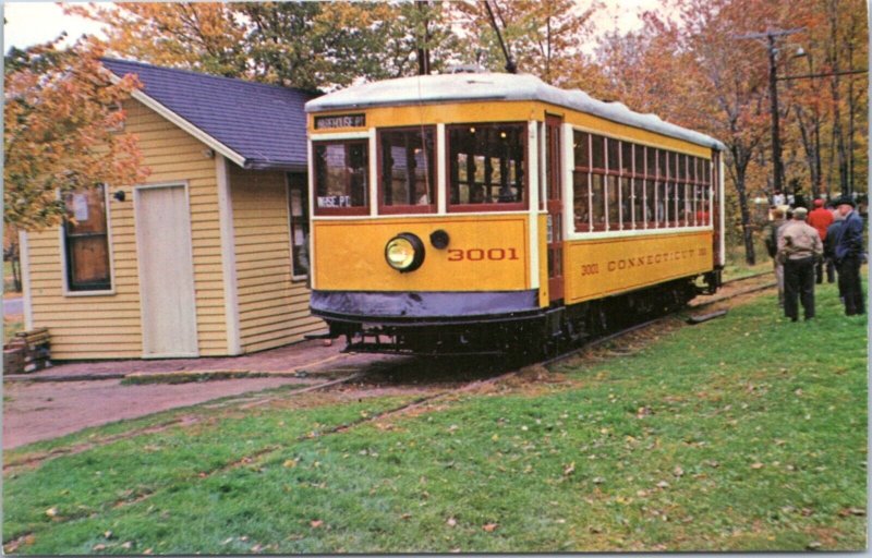 Postcard Connecticut Electric Railway Trolley Museum Car 3001 at station