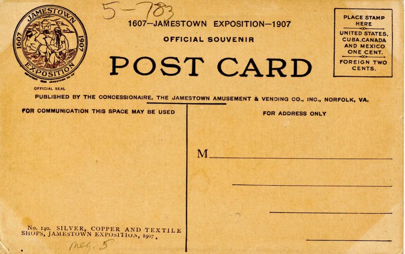 VA - Jamestown. Jamestown Exposition, 1907. Silver, Copper and Textile Shops