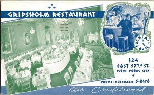 Dining Room, Bar at Gripsholm Restaurant New York NY c1938 Vintage Postcard J63