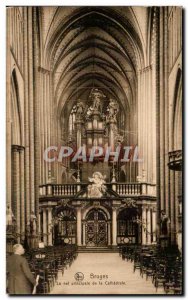 Old Postcard Belgium Bruges The main nave of the cathedral