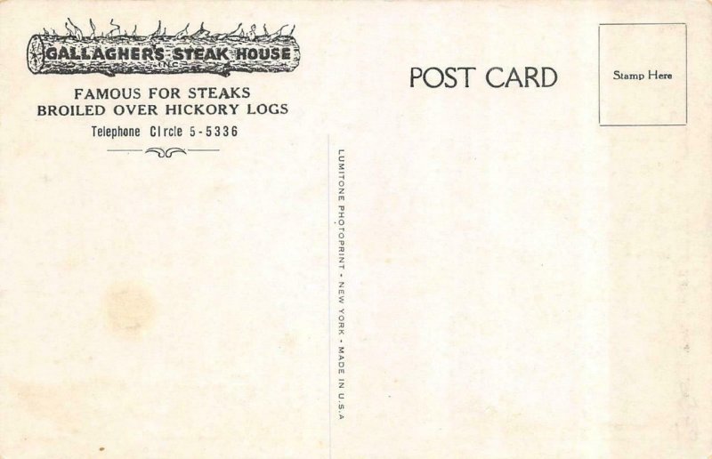 NEW YORK CITY, New York NY  GALLAGHER'S STEAK HOUSE~Interior  ROADSIDE  Postcard