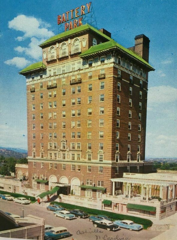 Battery Park Hotel Postcard Asheville North Carolina NC AAA Advertising Cars